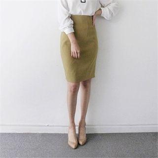 Pintuck-detail Pencil Skirt
