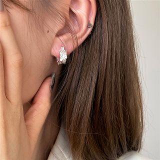 Textured Sterling Silver Hoop Earring 1 Pair - Silver - One Size
