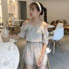 Lace Trim Cold Shoulder Short-sleeve Playsuit