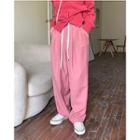 Plain Round-neck Cardigan / Loose-fit Pants