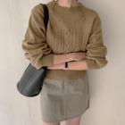 Punched-detail Cable-knit Sweater Dark Beige - One Size