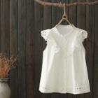 Sleeveless Lace Trim Button-up Blouse
