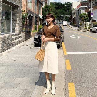 Fray-hem Stitched Midi Skirt