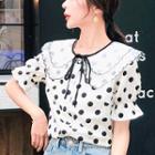 Layered Collar Dotted Short-sleeve Blouse