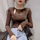 Long-sleeve Shirred Cutout T-shirt