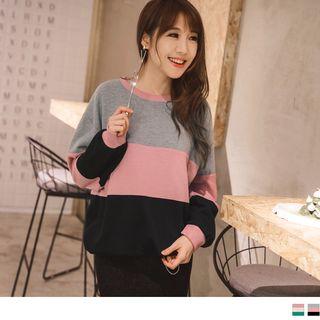 Drawstring Hem Color Block Pullover