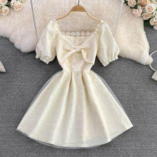 Puff-sleeve Bow Detail A-line Mini Dress