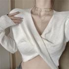 Long-sleeve Twist-front Cropped Knit Top