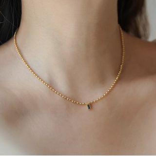 Rhinestone Bead Necklace Green Rhinestone - Gold - One Size