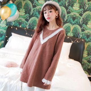 Long-sleeve Lace Trim Fleece Dress