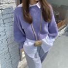 Puff-sleeve Plain Knit Sweater As Shown In Figure - One Size