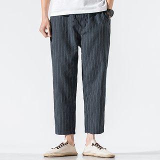 Striped Linen Straight-leg Pants