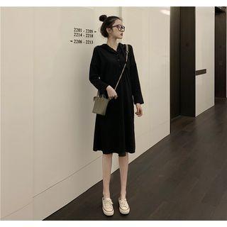 Long-sleeve Buttoned Hooded Dress