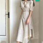 Short-sleeve Asymmetrical A-line Midi Dress