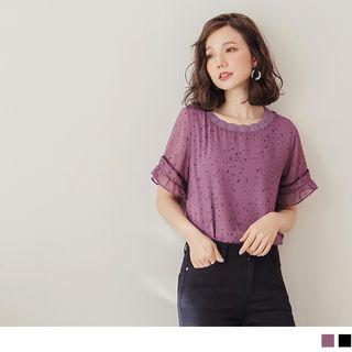 Print Ruffled Short-sleeve Top