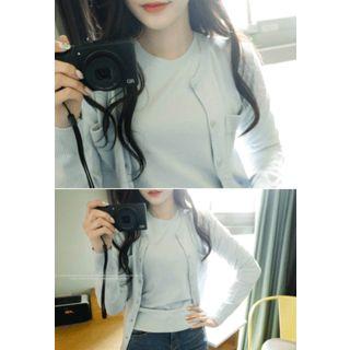 Set: Dual-pocket Cardigan + Short-sleeve Knit Top