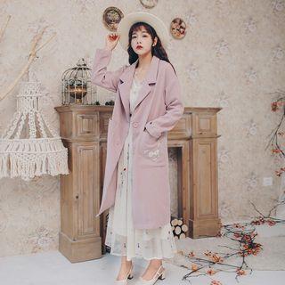 Floral Embroidered Notch Lapel Single-breasted Coat