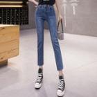 Two-tone Panel Cropped Straight Leg Jeans