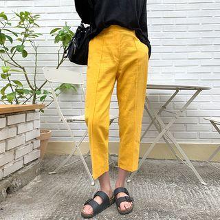 Band-waist Seam-trim Linen Pants
