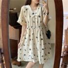 Short-sleeve Floral Collared Dress