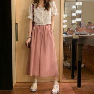 Short-sleeve Lace Blouse / Wide Leg Pants