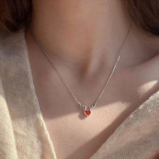Heart Pendant Necklace Silver & Red - One Size