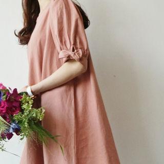 Bow Accent-sleeve A-line Dress