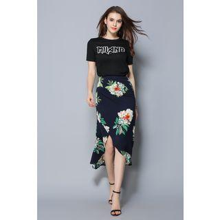 Floral Print Flared Skirt