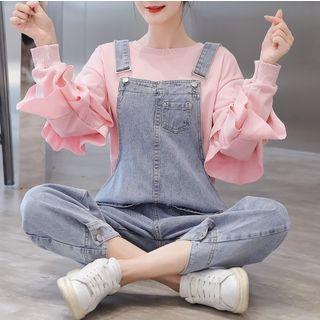Cropped Denim Dungaree / Ruffled Sweatshirt / Set
