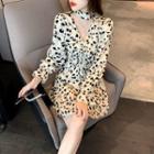 Long-sleeve Floral Printed Cut-out Mini Dress