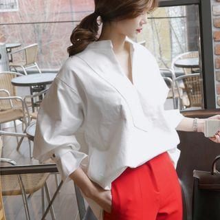 Pleated V-neck Blouse