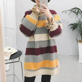 Striped Mock Neck Long Pullover