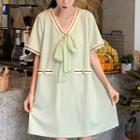 Color-block Trim Lace-up Short-sleeve Dress