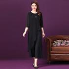 Set: 3/4-sleeve Long Top + Wide-leg Pants
