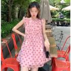 Sleeveless Polka Dot A-line Mini Chiffon Dress Pink - One Size