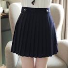 Inset Shorts Buttoned-tab Pleated Skirt