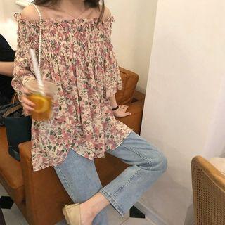 Floral Off-shoulder Loose-fit Top As Figure - One Size