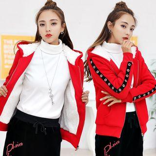 Eyelet Detail Fleece Lined Zip Hoodie