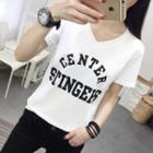 Short-sleeve Letter Print V-neck T-shirt