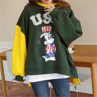 Color-block Mickey Mouse Print Sweatshirt