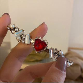 Heart Rhinestone Hair Clip Red & Silver - One Size