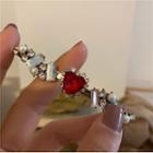 Heart Rhinestone Hair Clip Red & Silver - One Size