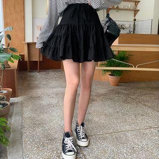 Tie-waist Tiered Miniskirt