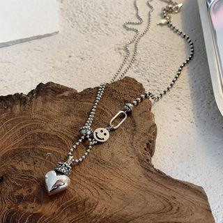 Alloy Smiley & Heart Pendant Necklace As Shown In Figure - One Size