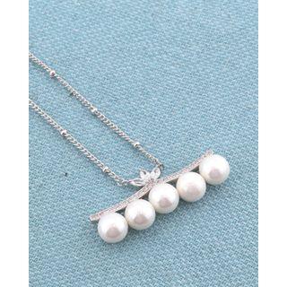 Faux-pearl Bar-pendant Long Necklace