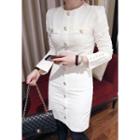 Padded-shoulder Corduroy Sheath Dress