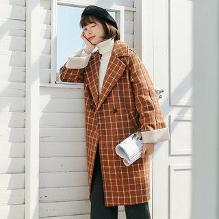 Plaid Button Coat Tangerine - One Size
