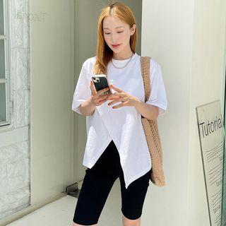 Wrap-front Plain T-shirt