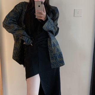 Lettering Print Shirt / Long-sleeve Off-shoulder Top / Irregular A-line Skirt