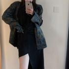 Lettering Print Shirt / Long-sleeve Off-shoulder Top / Irregular A-line Skirt